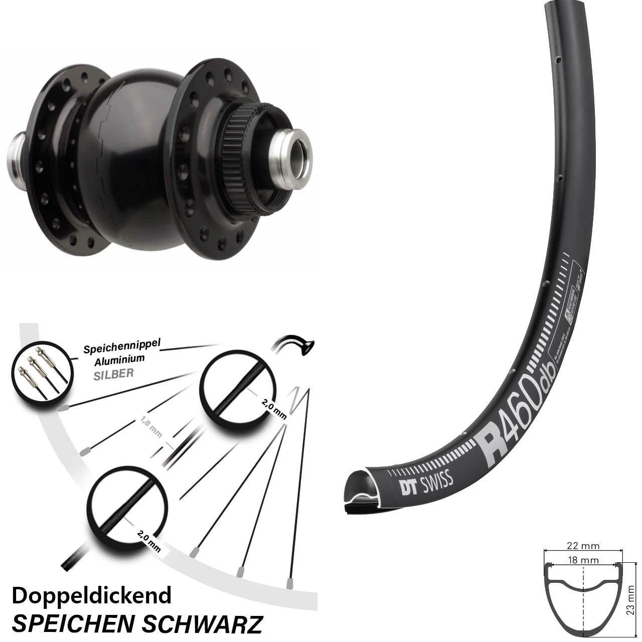 Vorderrad Road Boost Dynamo SON 28 Zoll 12x110 mm Centerlock DT Swiss R 460