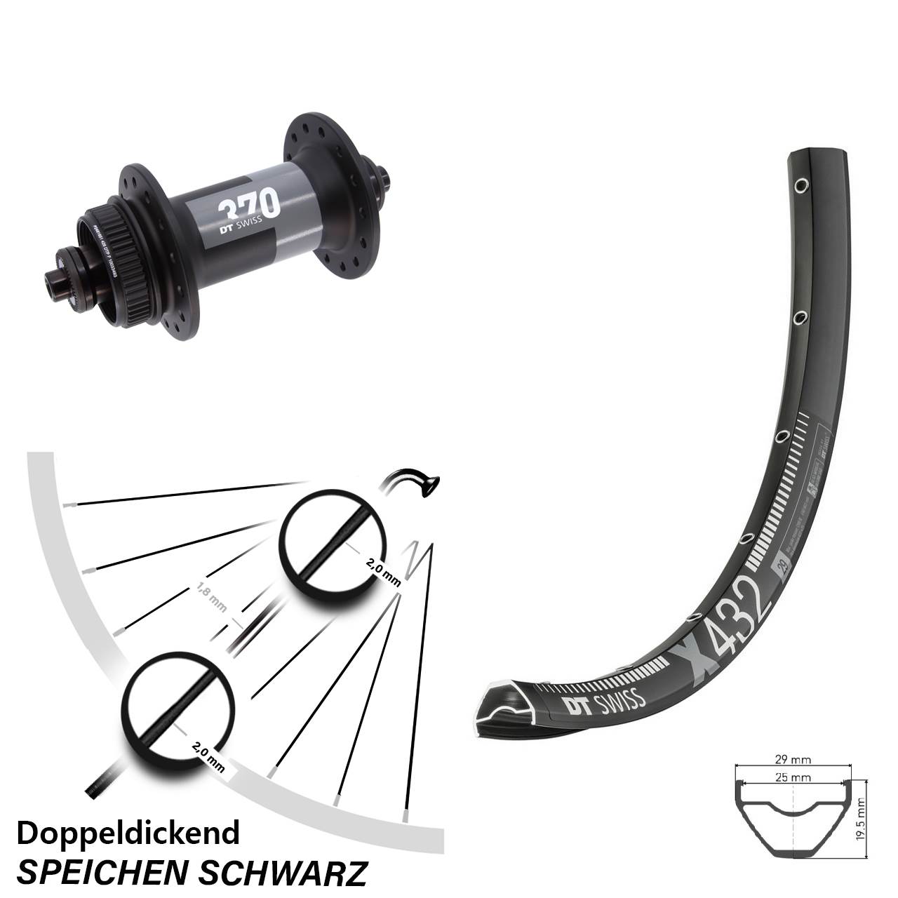 29 Zoll DT Swiss X432-370 Disc Vorderrad QR