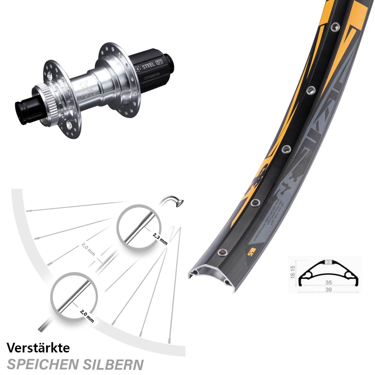 27,5+ Zoll Hinterrad Rodi TRYP 35 Disc KX-E 12x142 mm 8-12 fach