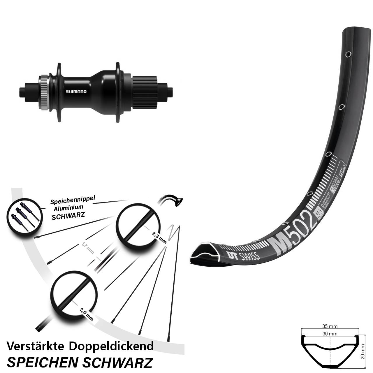 Hinterrad Centerlock 29 Zoll DT Swiss M 502 Shimano FH-QC500 Micro Spline QR