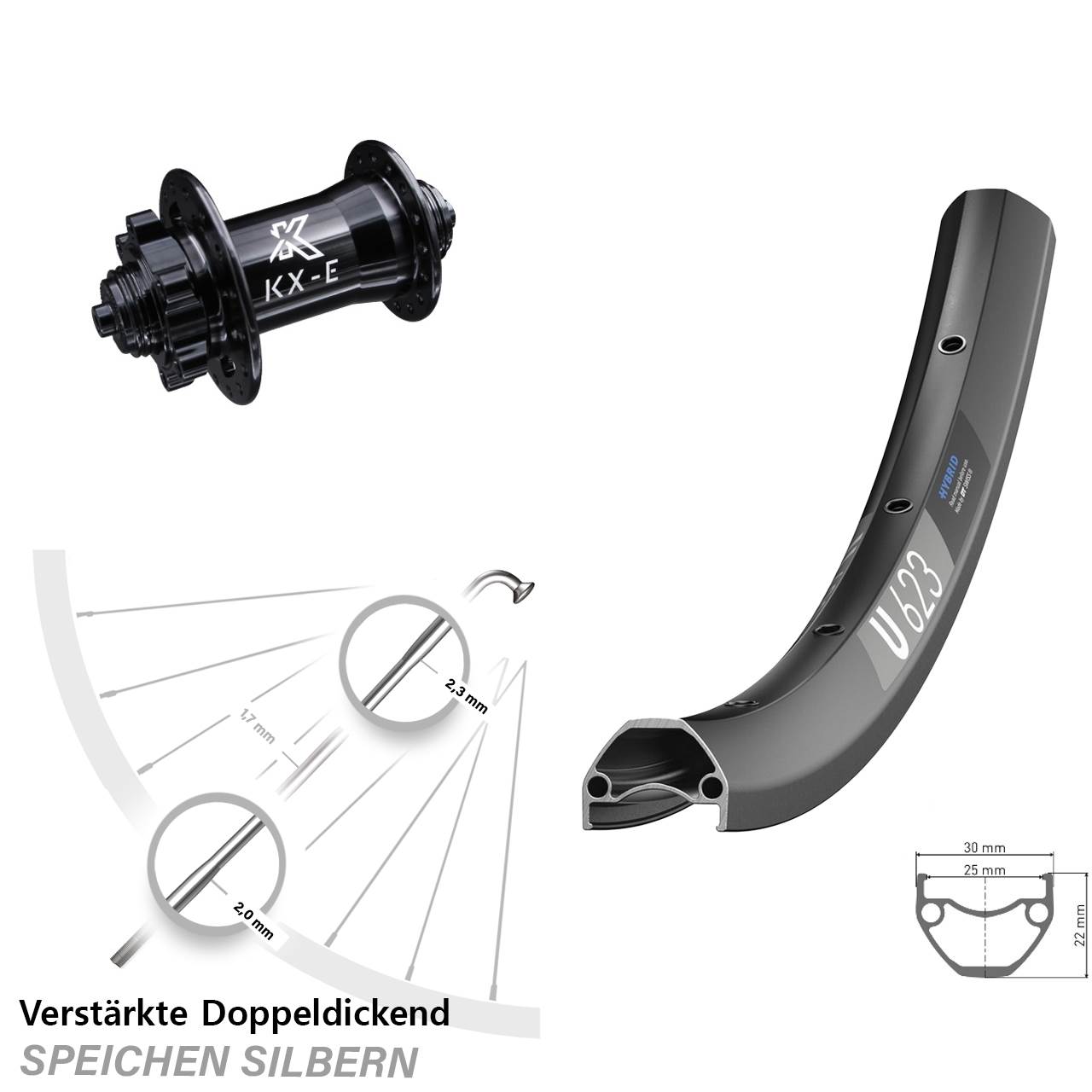 29 Zoll Vorderrad DT Swiss U 623 Disc mit KX-E Nabe Schnellspanner E-Bike