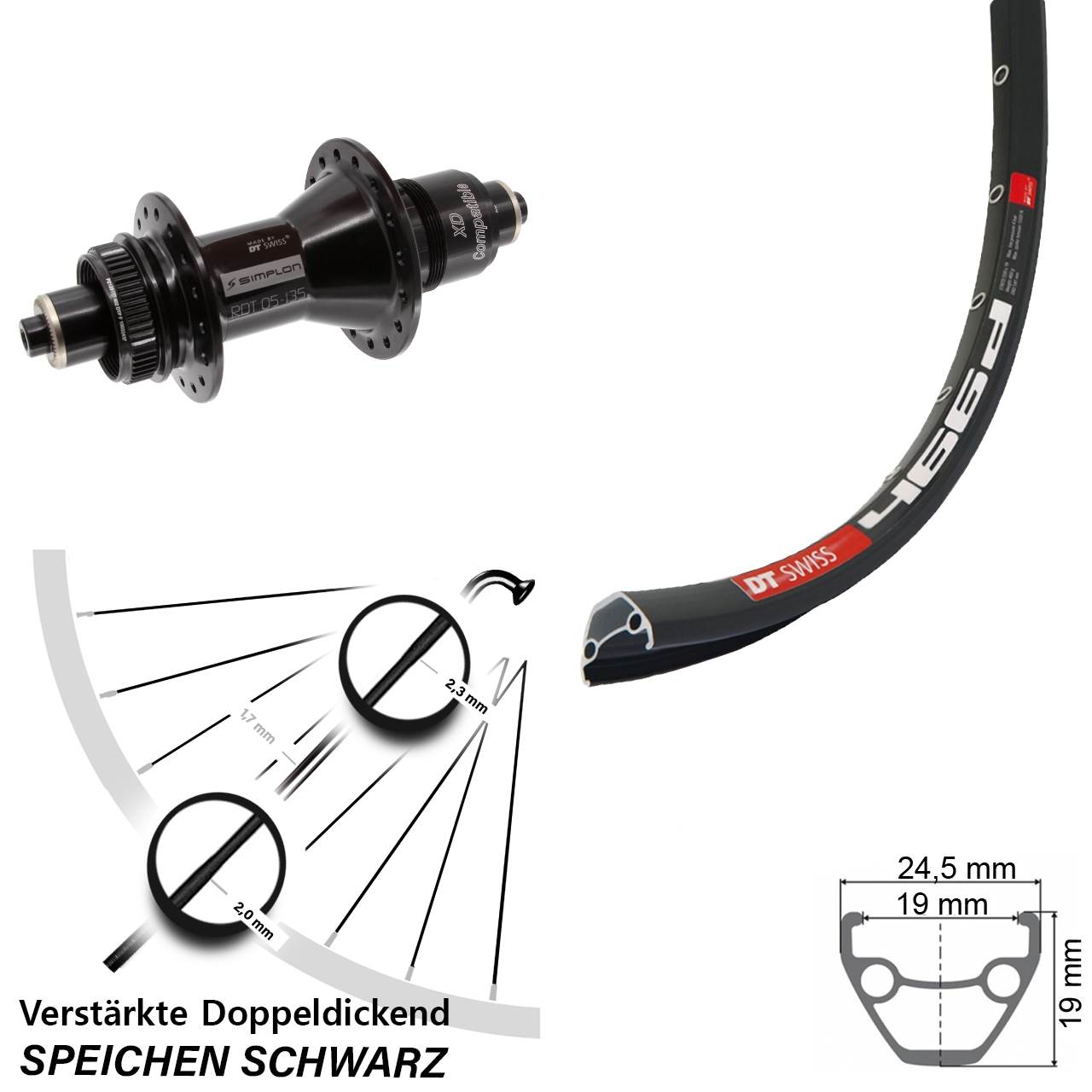 29 Zoll DT Swiss 466-370 Disc Hinterrad für Schnellspanner XD