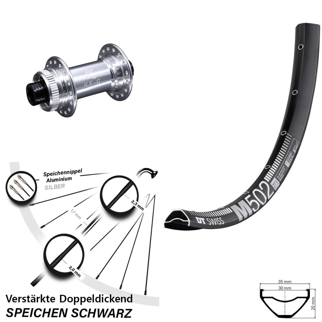 DT Swiss M 502 KX-G 29 Zoll Disc Laufrad 15x100