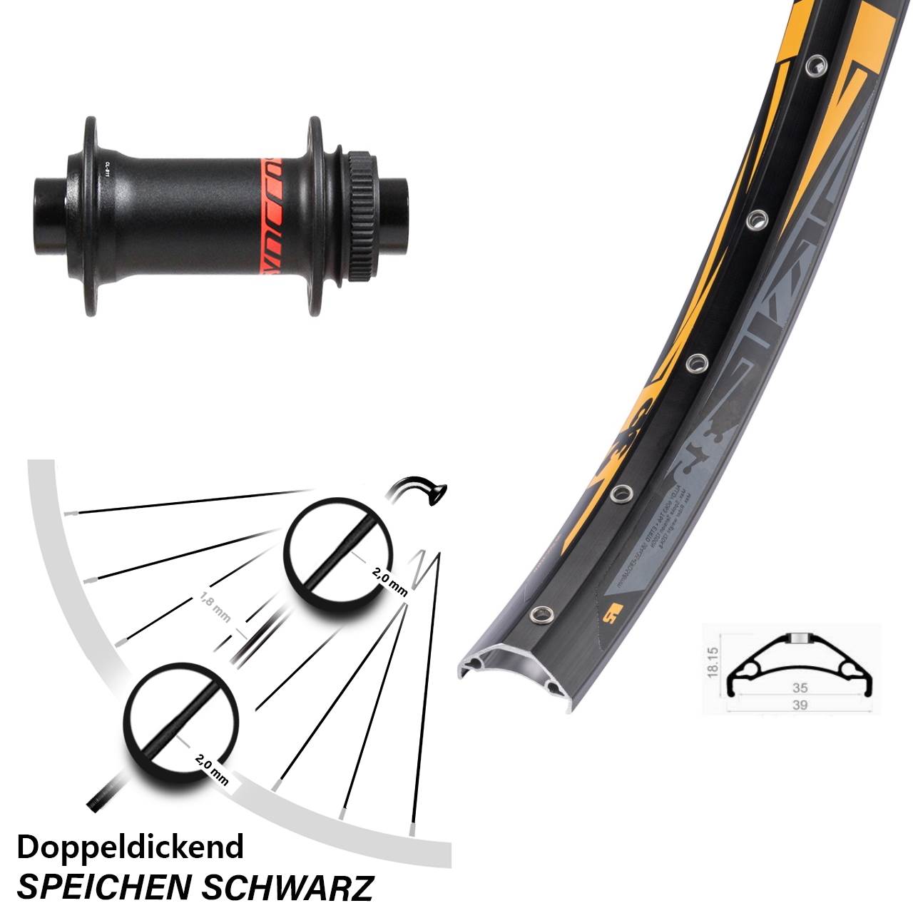 27,5+ Zoll Vorderrad Rodi TRYP 35 mit Formula CL-811 Syncros Nabe Boost