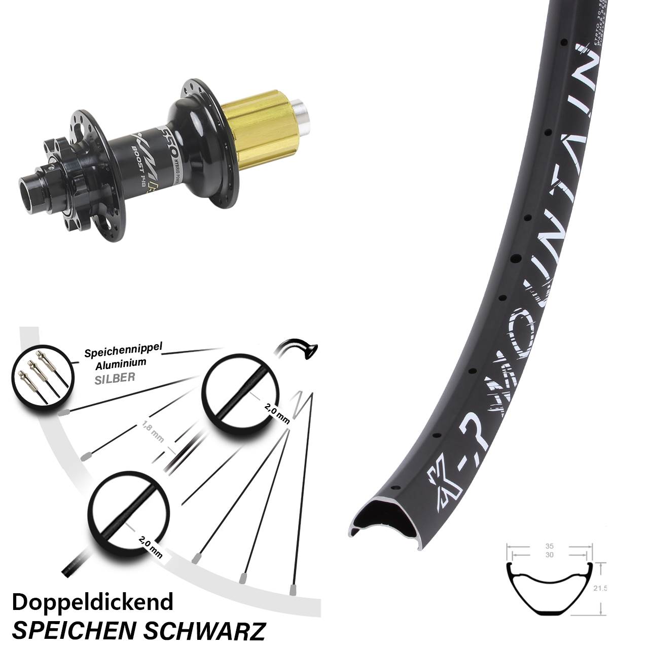 29 Zoll KX-R Mountain Miche XMH 550 Boost Hinterrad 6-Loch 12x148 Boost 8-11 fach