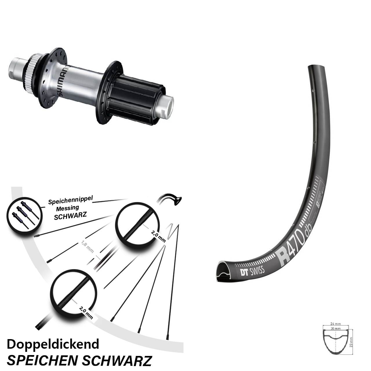 Hinterrad 28 Zoll DT Swiss R 470 Disc Shimano FH-RS770 8-12 fach 12x142 mm
