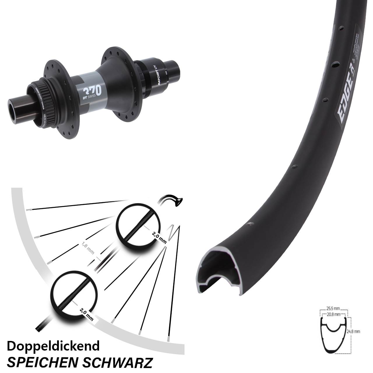 28 Zoll Ryde Edge R25 Offset DT Swiss 370 Centerlock Hinterrad 12x142