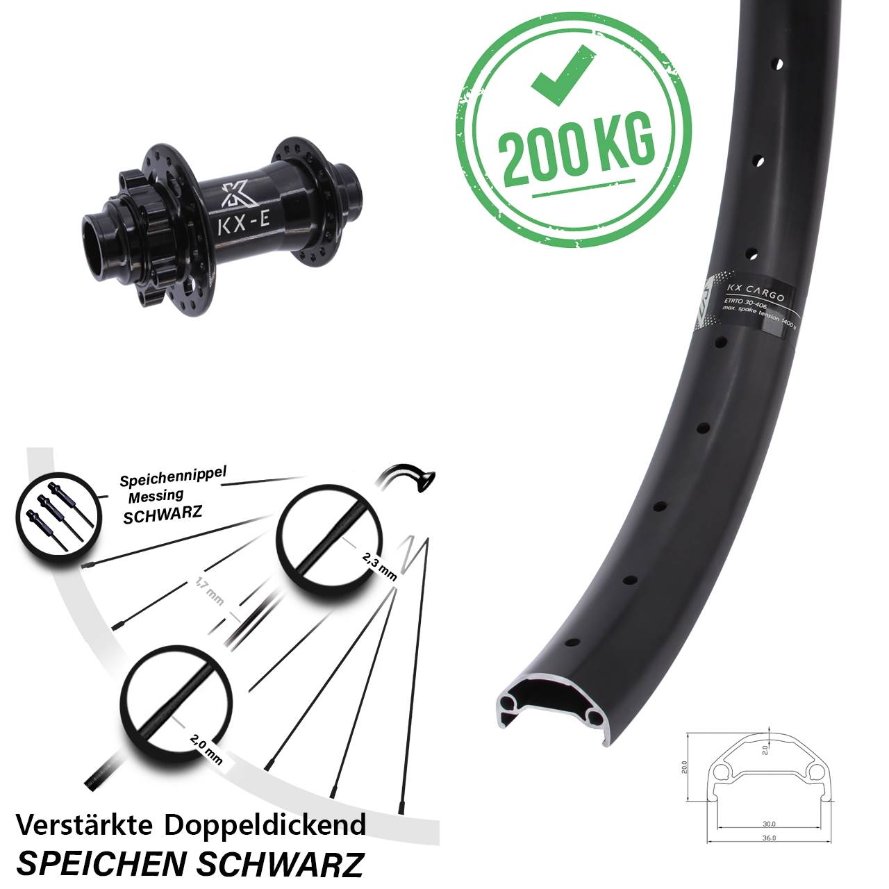 27,5 Zoll KX-E Cargo 4-fach gelagert 6-Loch Vorderrad 20x110 (DH alt)