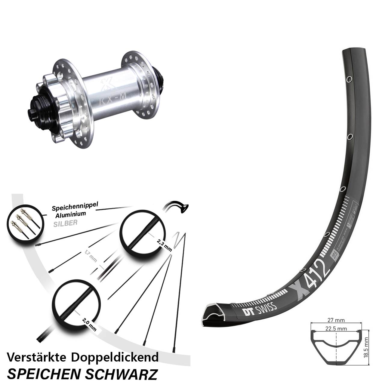 29 Zoll Vorderrad 6-Loch QR DT Swiss X 412 KX-M