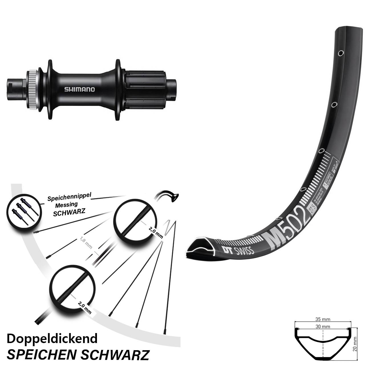 27,5 Zoll DT Swiss M502 Shimano FH-MT400 Centerlock Hinterrad 12x142 8-11 fach