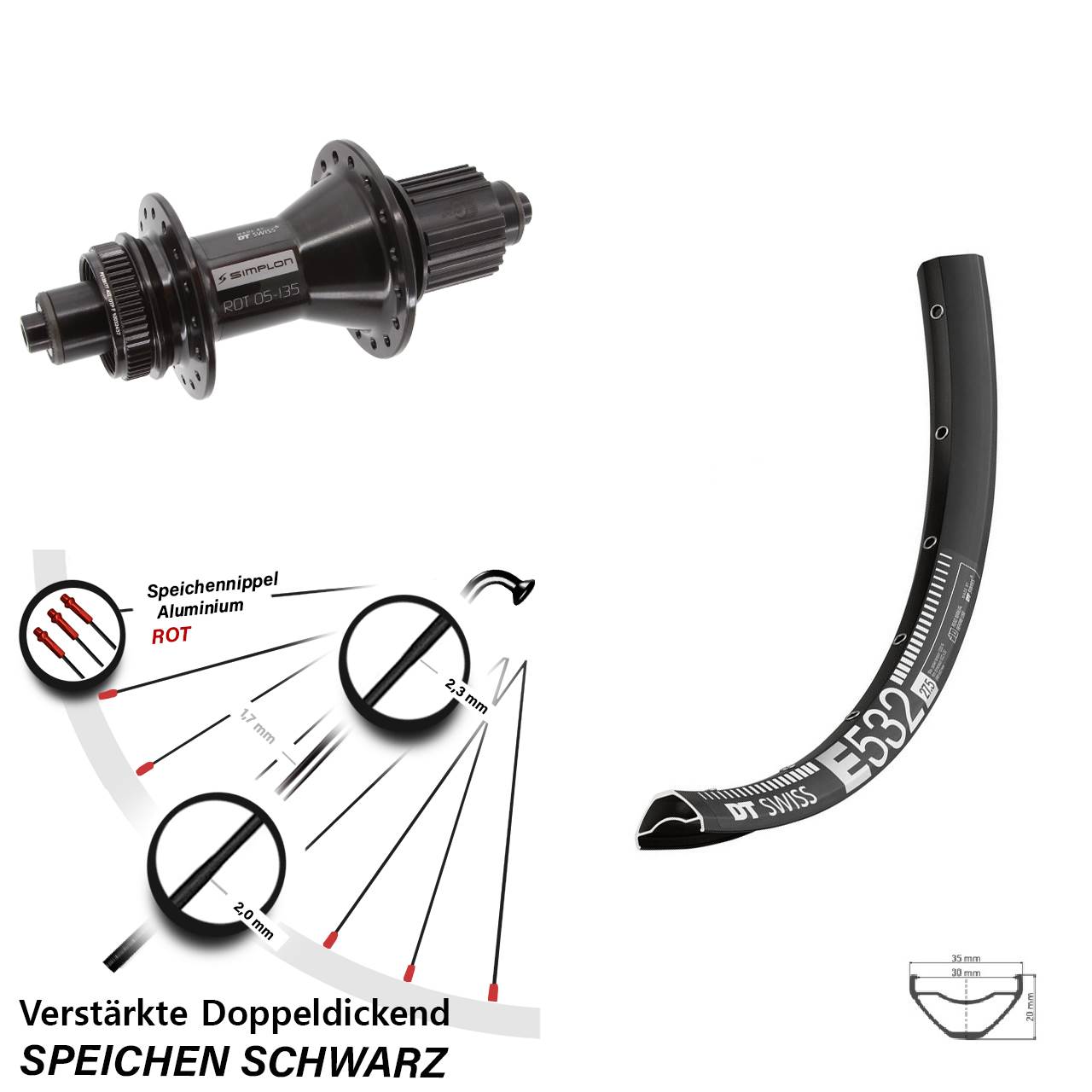Disc Hinterrad 27,5 Zoll DT Swiss E 532-370 Hybrid Shimano Micro Spline für Schnellspanner