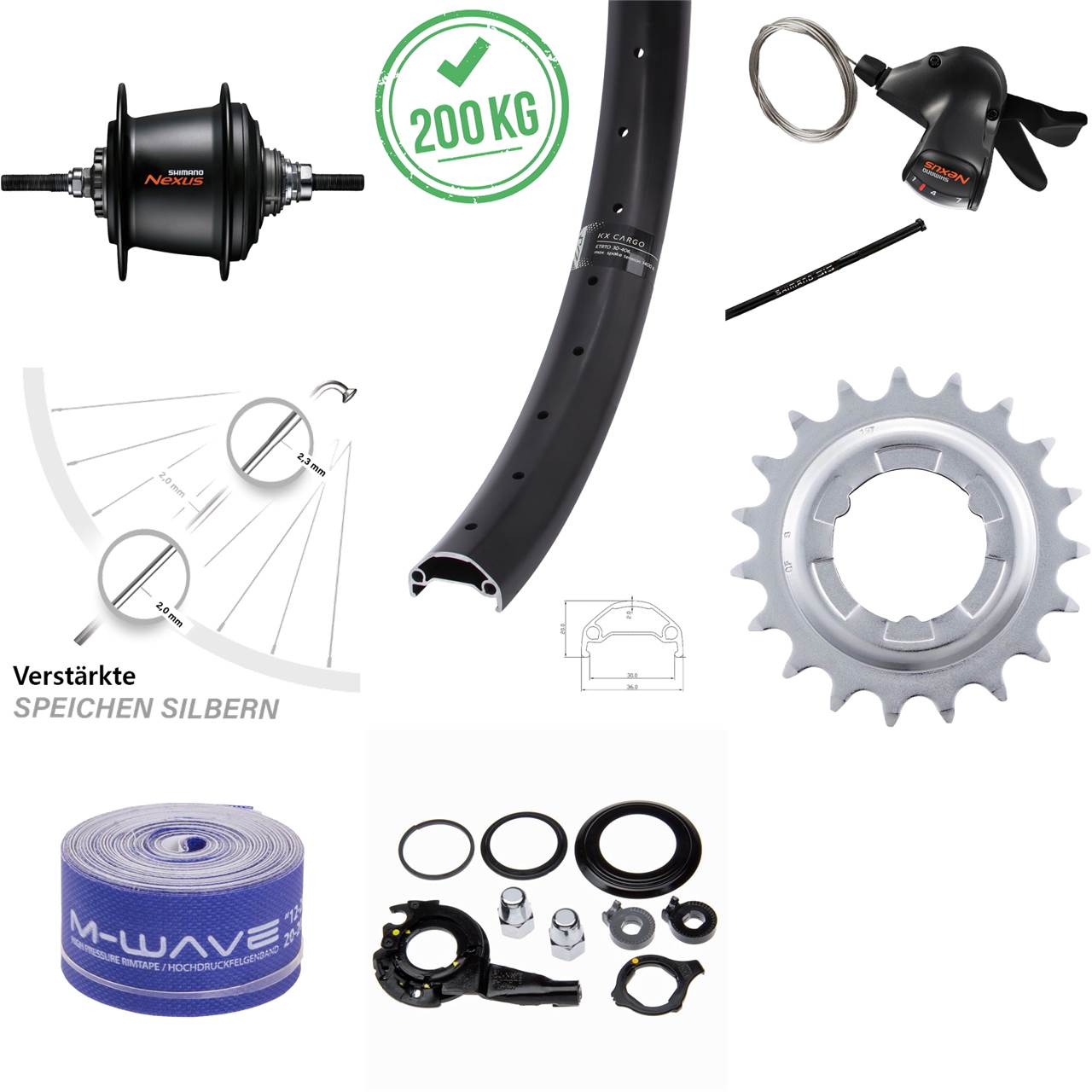 26 Zoll KX Cargo Hinterrad Shimano 7 Gang Freilauf für Rollenbremse