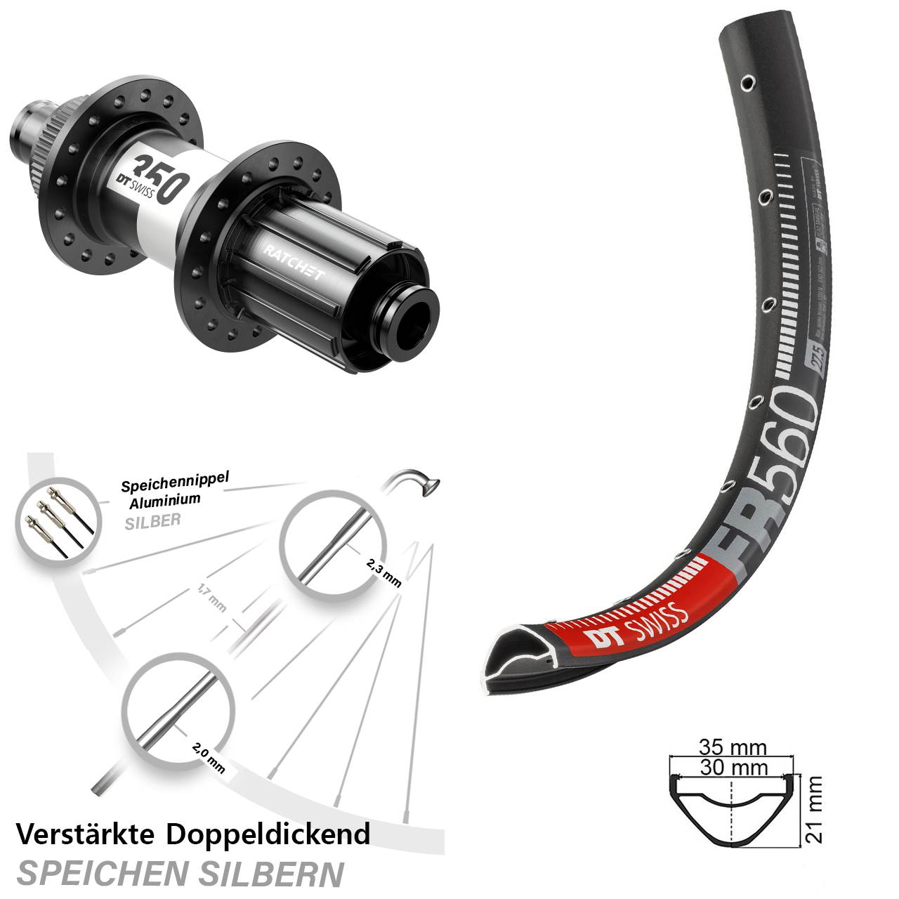 26 Zoll DT Swiss FR 560-350 Centerlock Hinterrad 12x142 8-11 fach