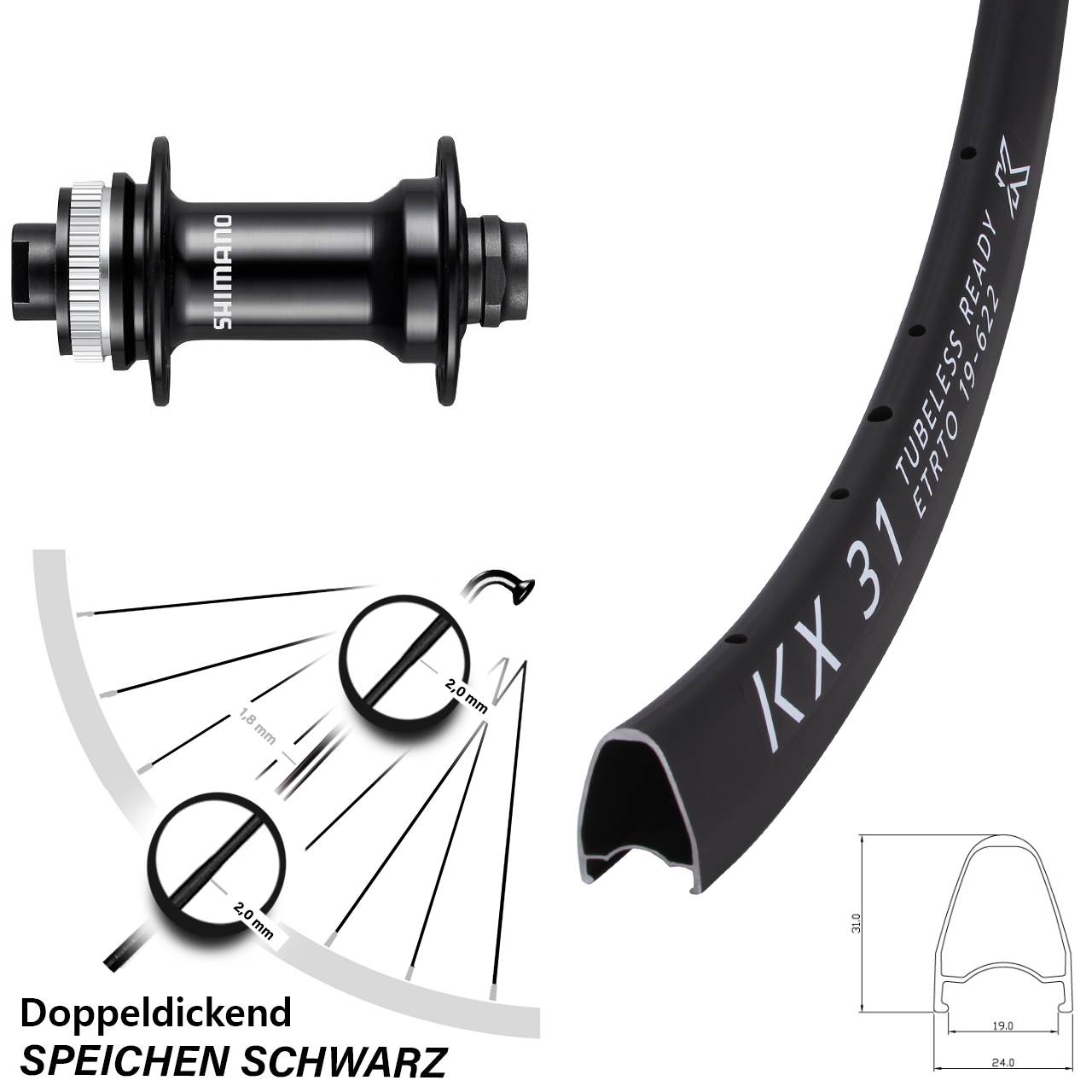 Disc Vorderrad 28 Zoll KX 31 Shimano HB-RS470 12x100