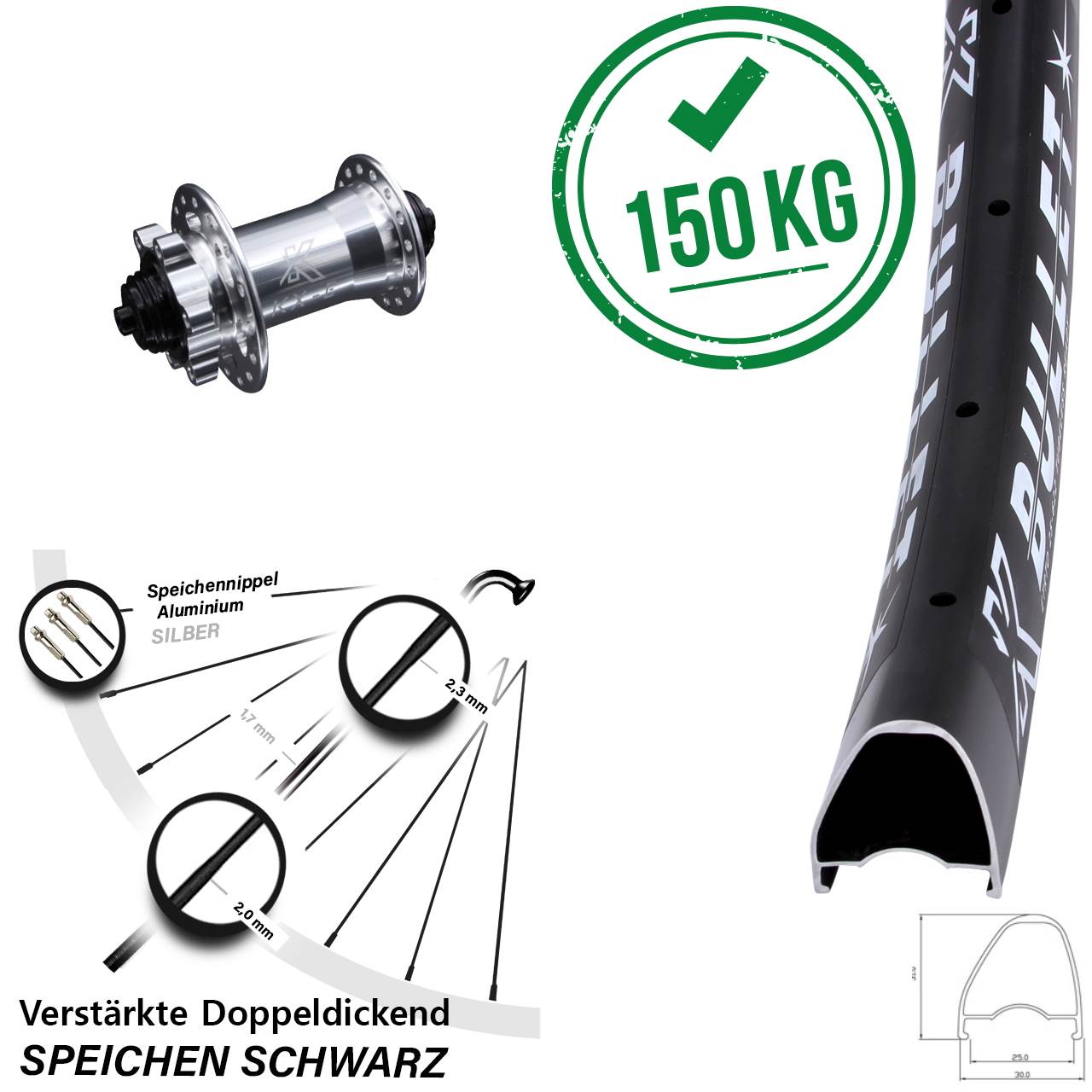 KX-E Bullet OS verstärkt 28 Zoll Vorderrad 6-Loch QR