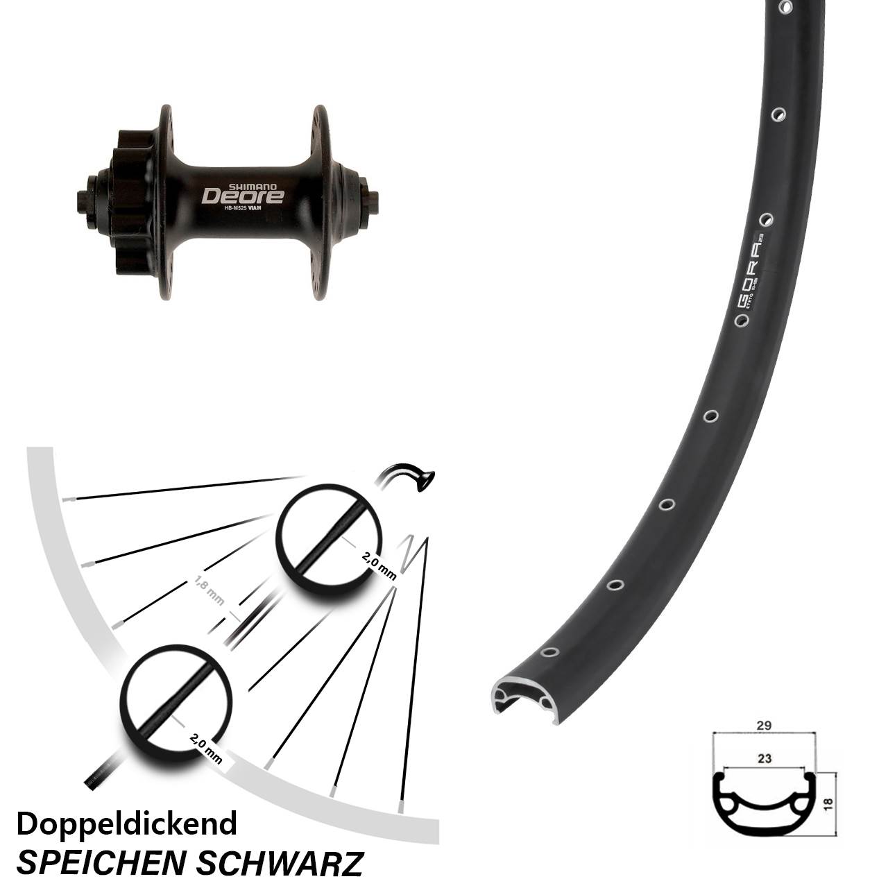 Vorderrad 6-Loch für Schnellspanner 29 Zoll Gora 23 Shimano Deore HB-M525