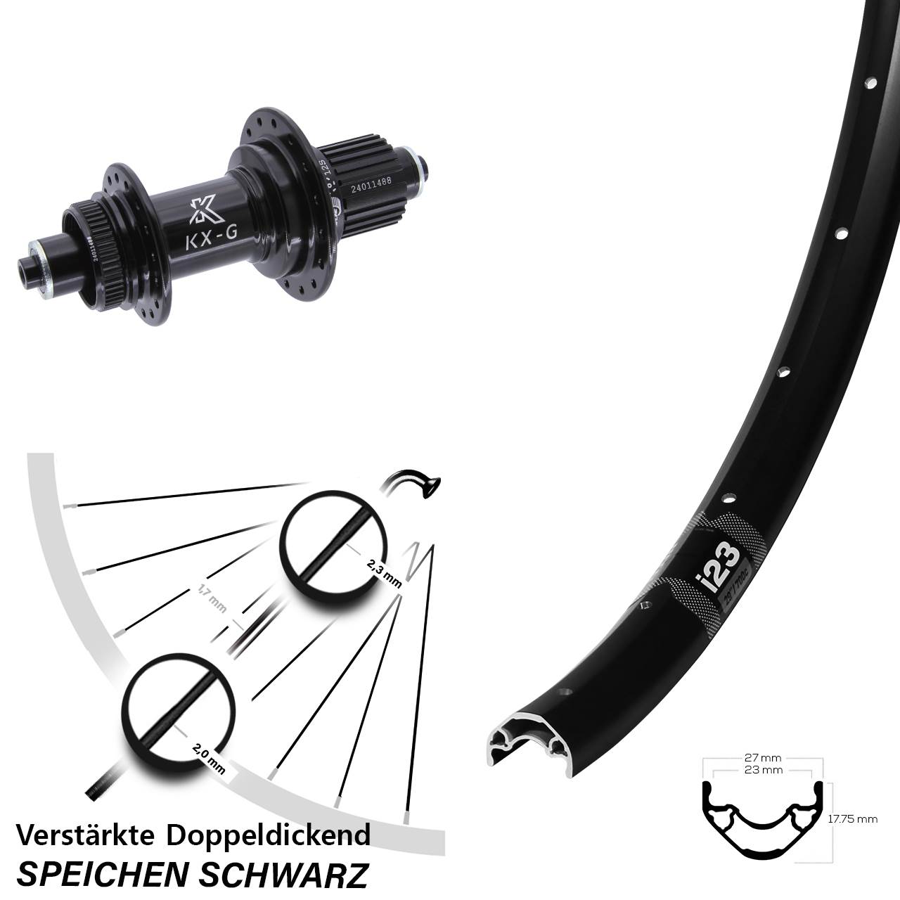 WTB i23 ST KX-G 28 Zoll Centerlock Hinterrad für Schnellspanner Micro Spline