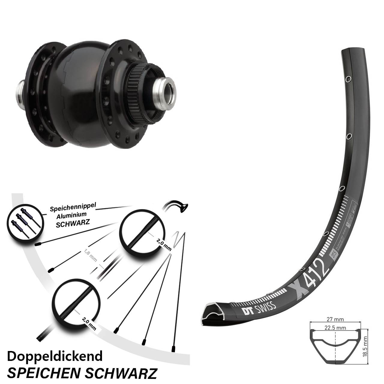 28-29 Zoll DT Swiss X 412 SONdelux Disc Nabendynamolaufrad 12x100