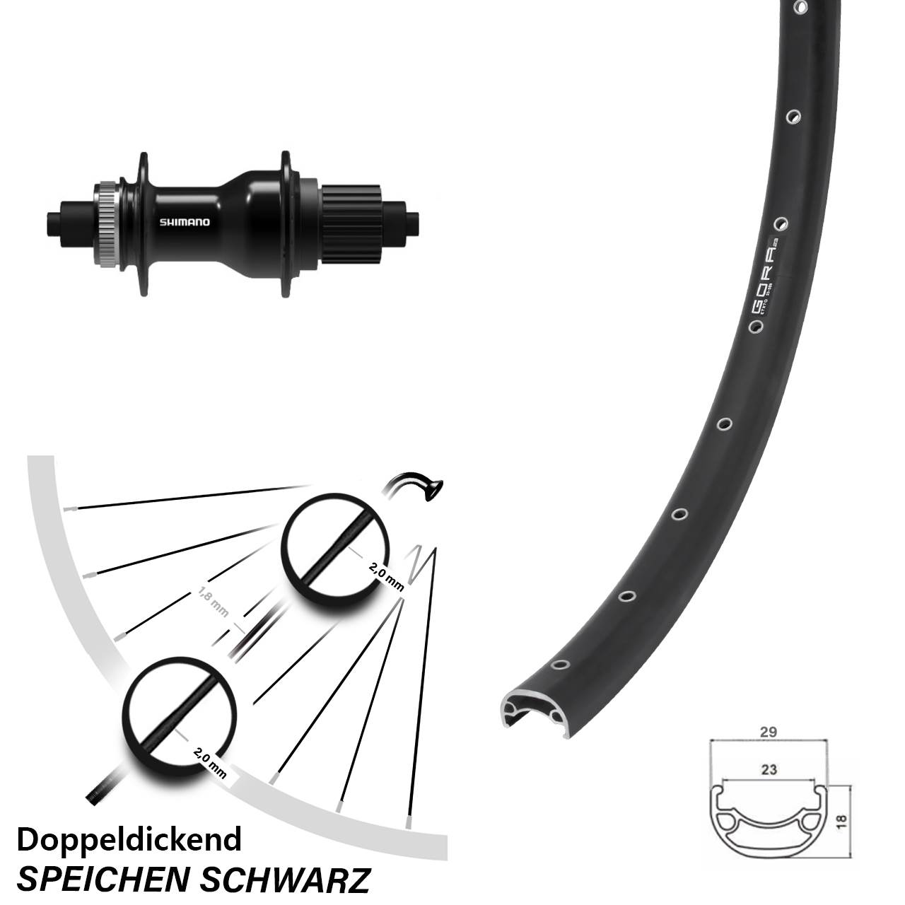 Disc Hinterrad QR 28-29 Zoll Gora 23 Shimano FH-QC500 Micro Spline