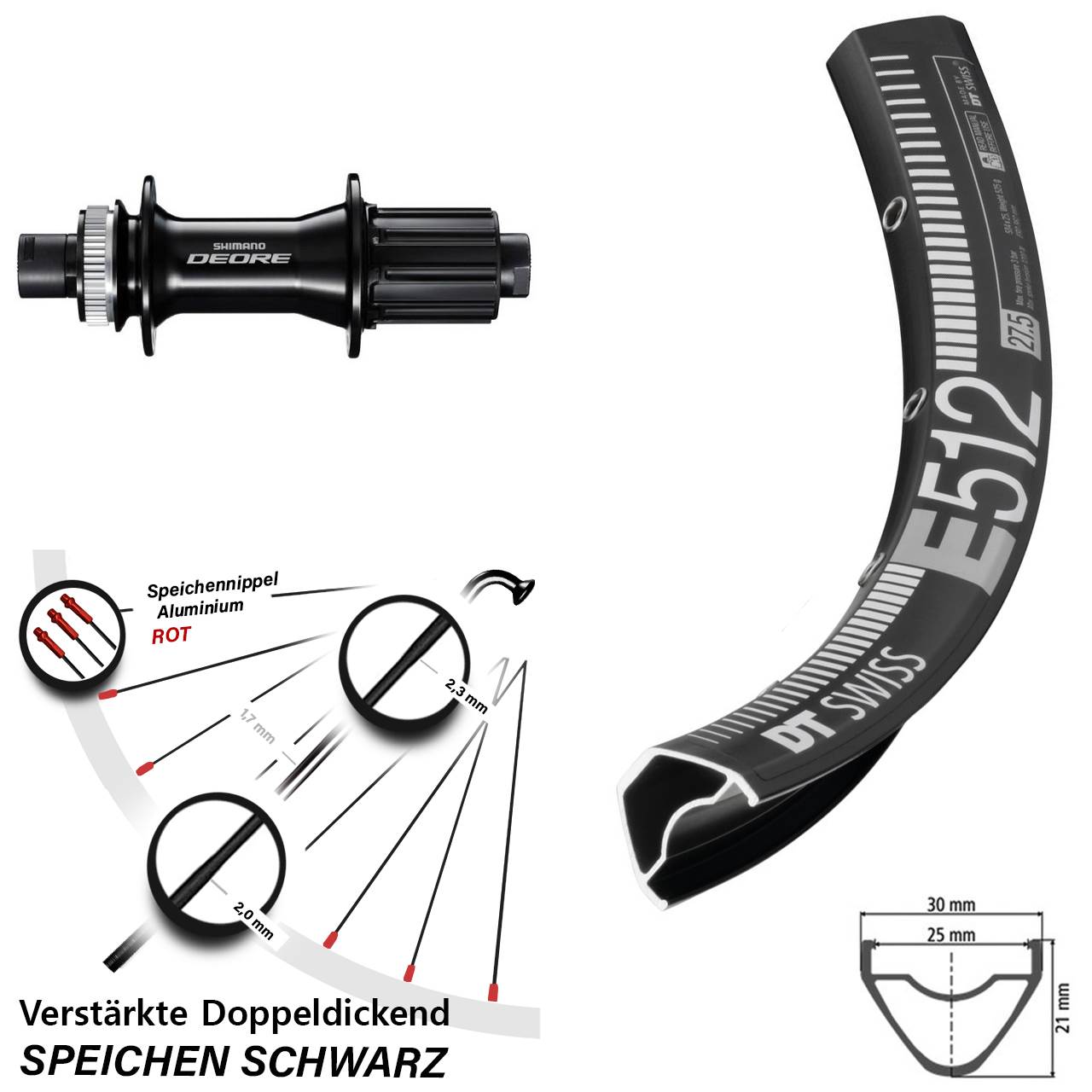 DT Swiss E 512 Shimano Deore 650B Hinterrad Centerlock 12x148 8-11 fach HG