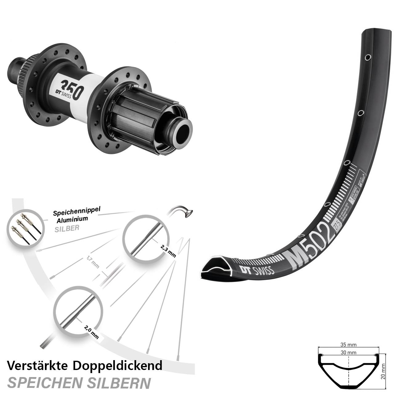 Centerlock Hinterrad 29 Zoll DT Swiss M502-350 8-11 fach HG 12x148 Boost