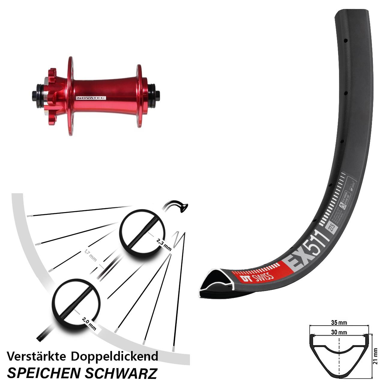 Vorderrad 6-Loch 29 Zoll DT Swiss EX511 Novatec D791 QR