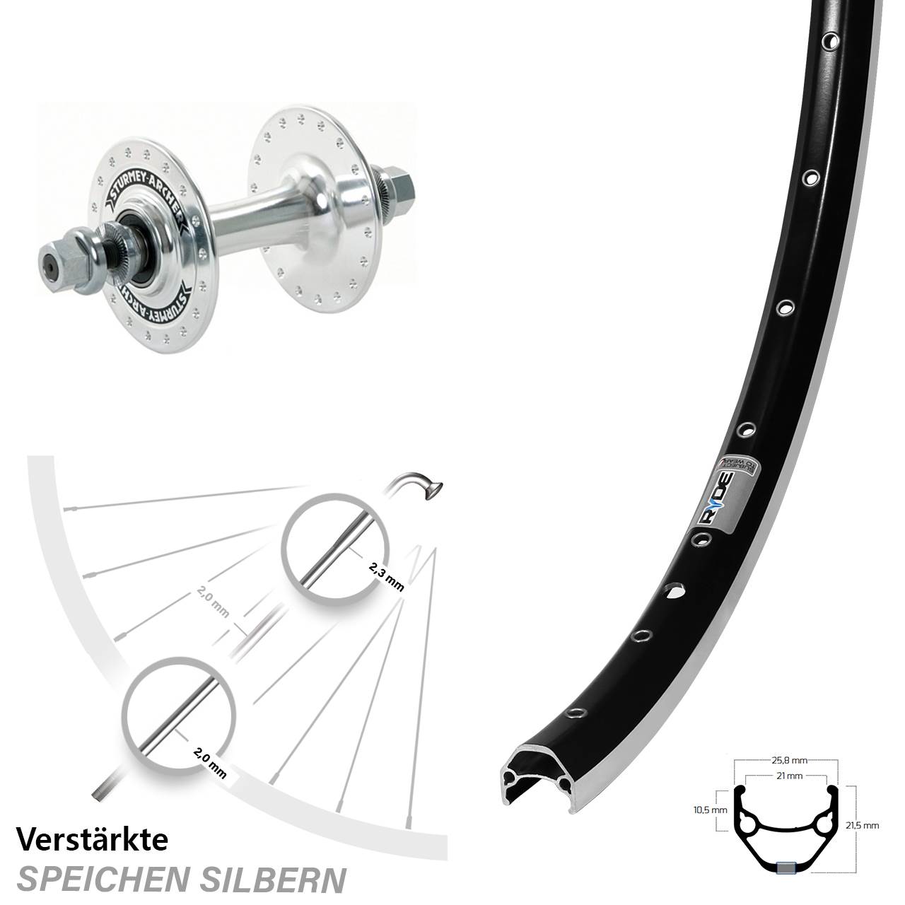 Vorderrad Vollachse 26 Zoll Ryde ZAC 421 Sturmey Archer HBT30