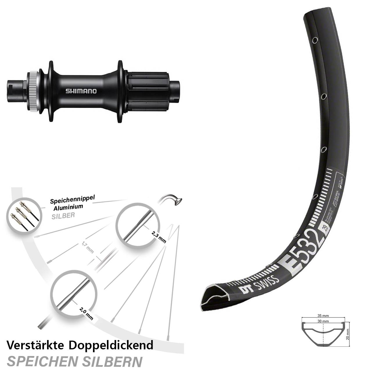 Centerlock Hinterrad 29 Zoll DT Swiss E 532 Shimano FH-MT400 8-11 fach HG 12x142