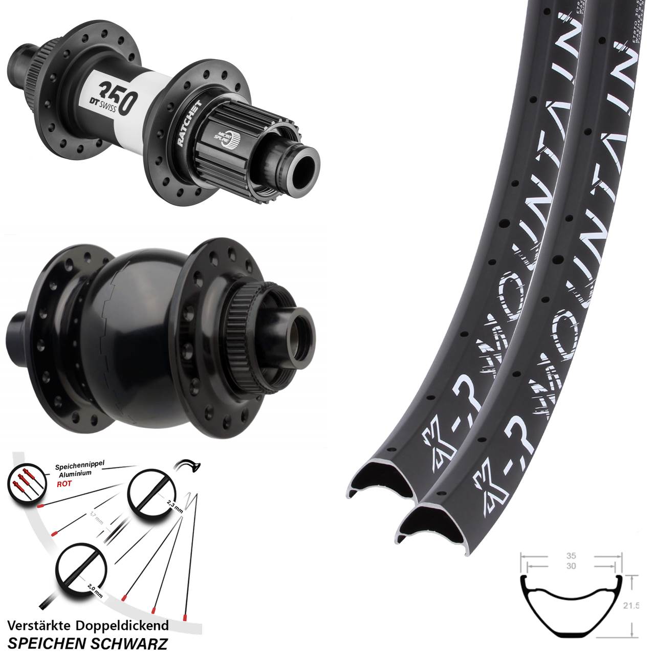 29 Zoll KX-R Mountain DT Swiss 350 SON 28 Laufradsatz 15x110 12x148 Micro Spline