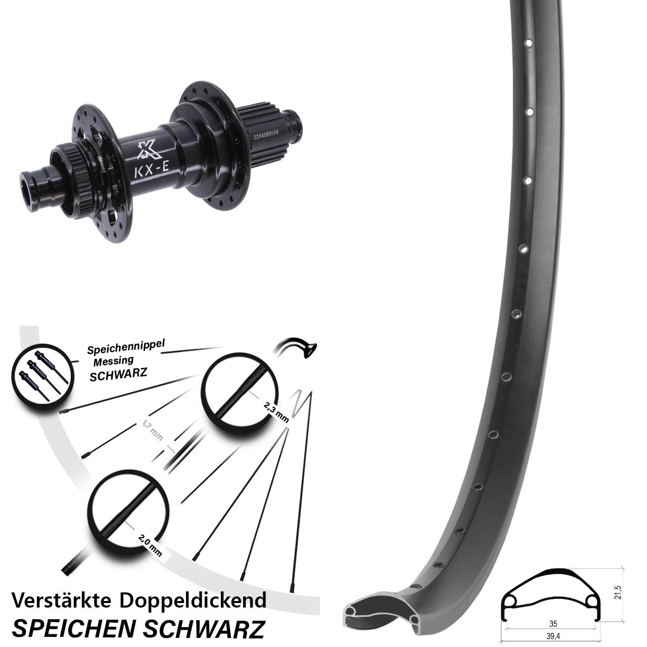 Ambrosio E35 KX-E Heavy Duty 29 Zoll Hinterrad Centerlock 12x148 Shimano Micro Spline