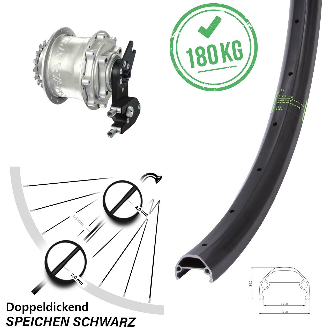 Hinterrad 26 Zoll Rohloff Speedhub 500/14 CC DB OEM2 KX Evo