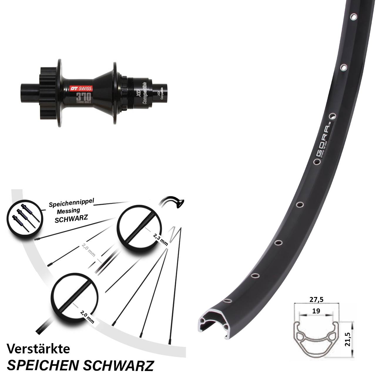 Disc Laufrad 12x142 26 Zoll Gora 19 DT Swiss 370 SRAM XD