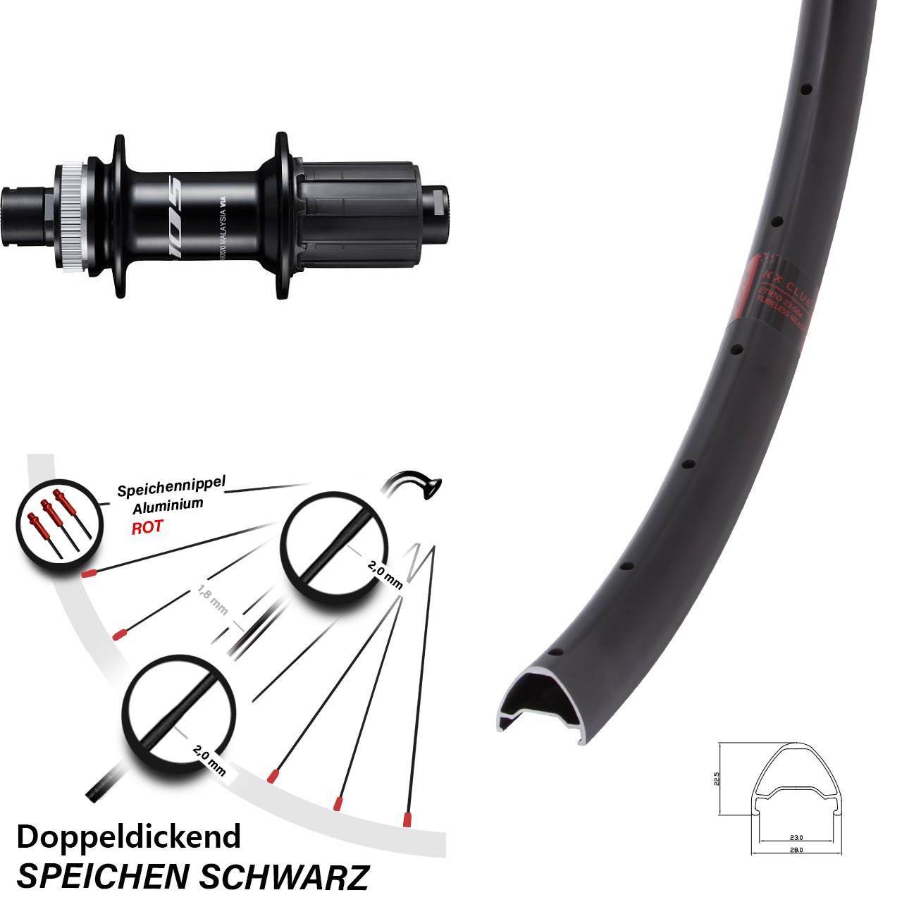 KX Clue Shimano FH-R7070 26 Zoll Hinterrad Centerlock 12x142 8-12 fach HG