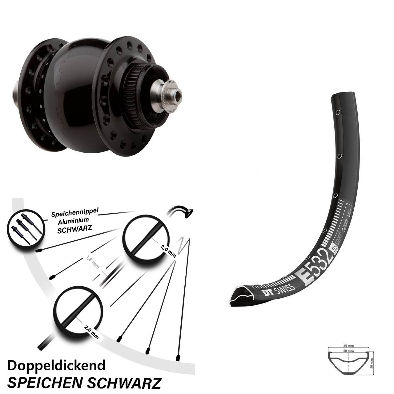 Nabendynamo-Vorderrad Centerlock 29 Zoll DT Swiss E 532 SON 28 QR