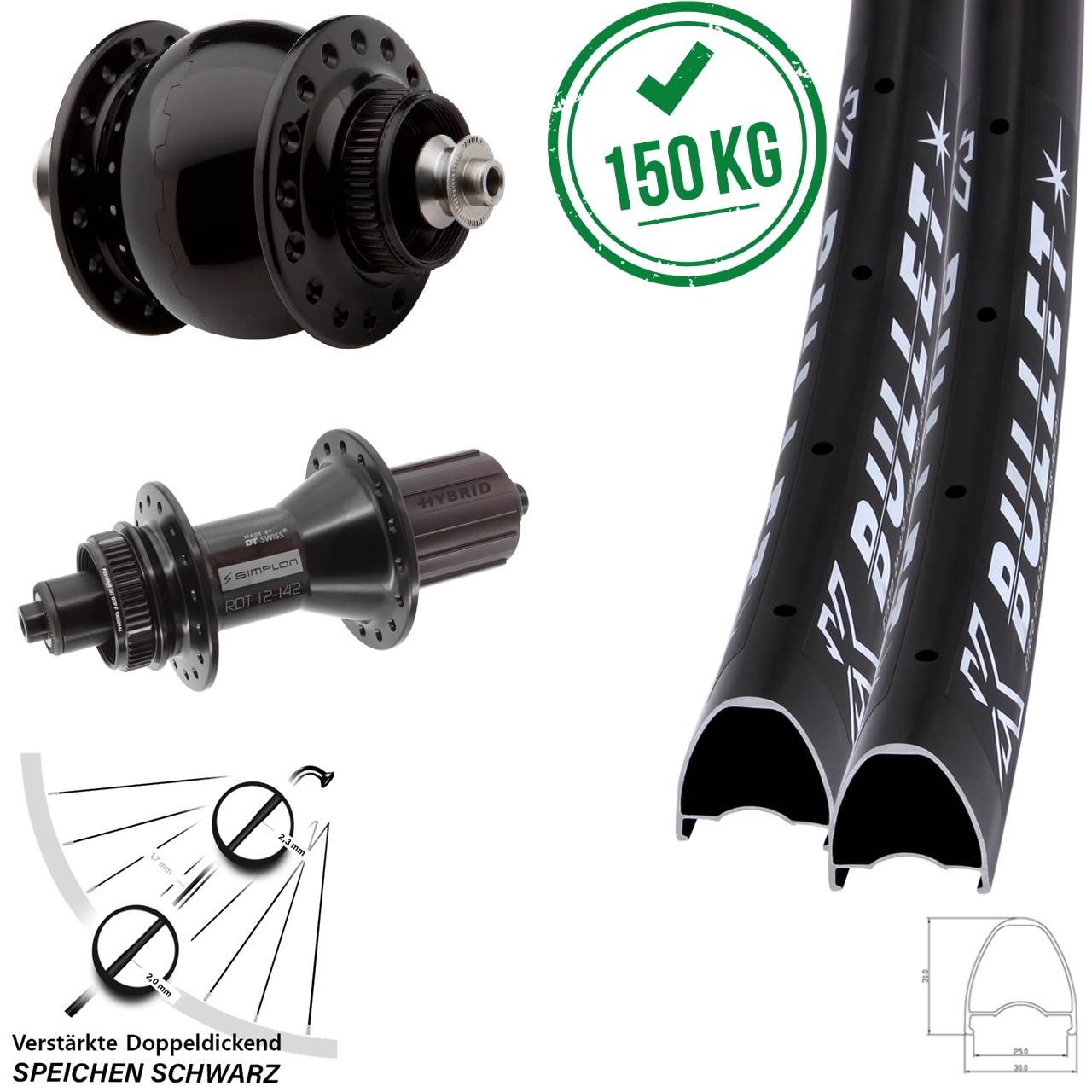 KX Bullet OS DT Swiss 370 Hybrid SON 28 Zoll Disc Laufradsatz QR 8-11 fach
