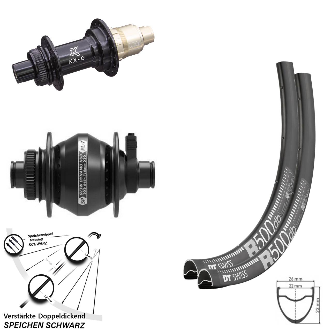 DT Swiss R 500 KX-G Shutter PL-7 28 Zoll Disc Laufrad-Satz 12x100/142 SRAM XDR