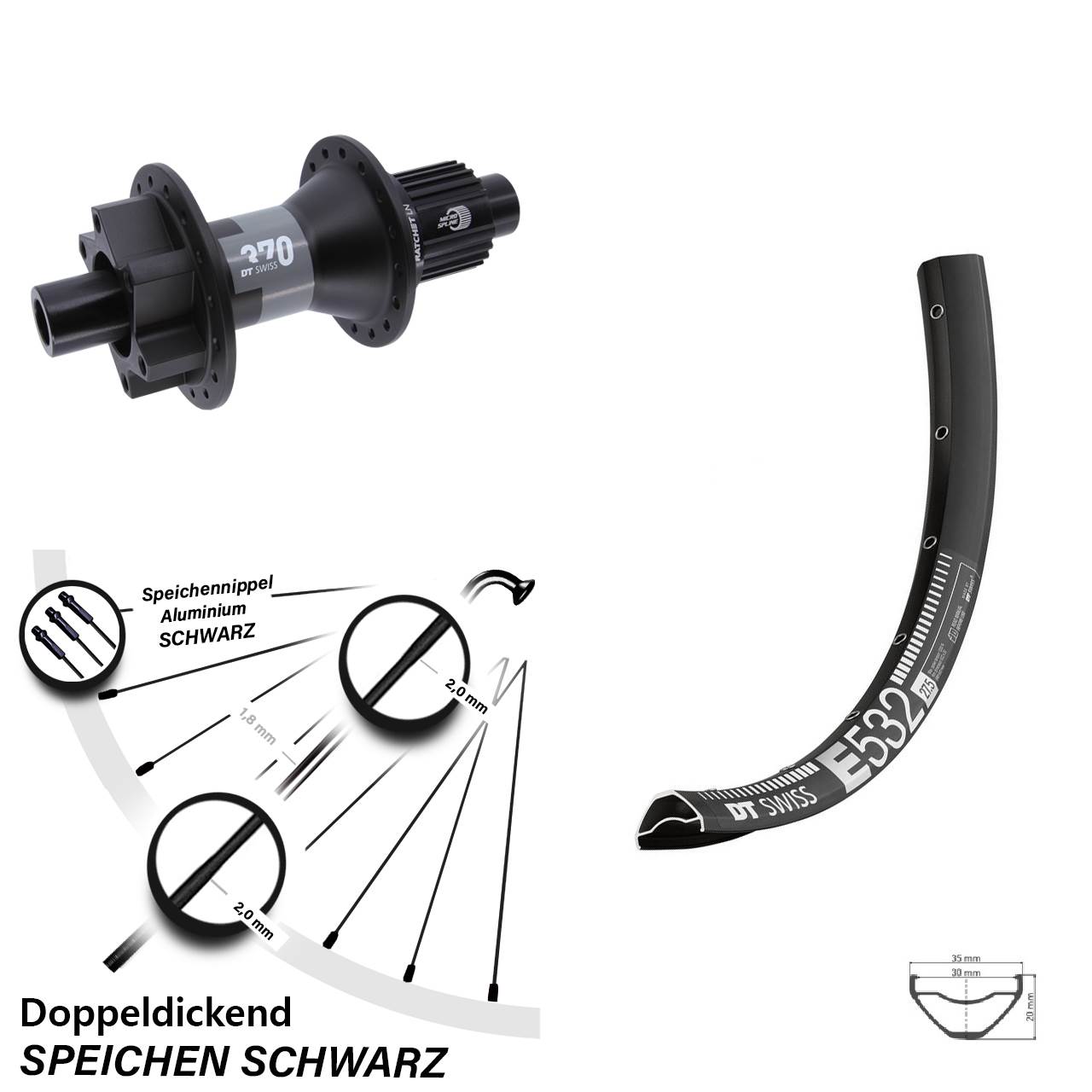 Disc Laufrad 27,5 Zoll DT Swiss E532-370 Shimano Micro Spline 12x142