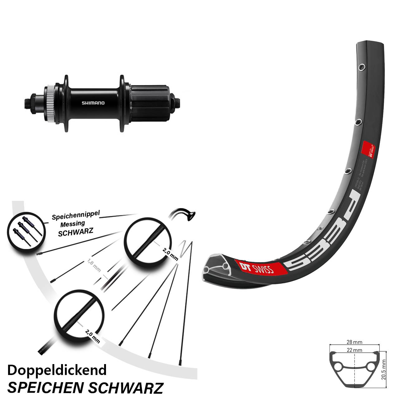 DT Swiss 533 D Shimano FH-QC400 28-29 Zoll Disc Hinterrad für Schnellspanner 8-11 fach