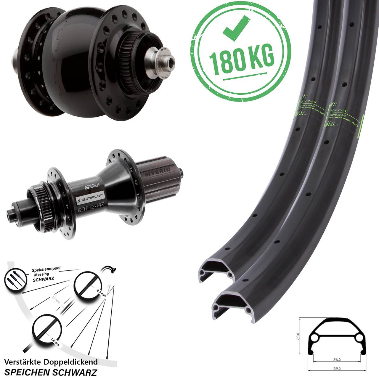 KX Evo DT Swiss 370 Hybrid SON 28 27,5 Zoll Disc Laufrad-Satz QR 8-11 fach
