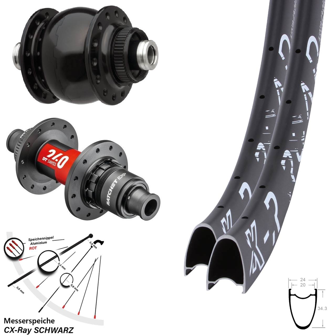Centerlock Laufradsatz 29 Zoll KX-R Road DT Swiss 240 EXP SON 28 XDR 12x100/142 CX-Ray