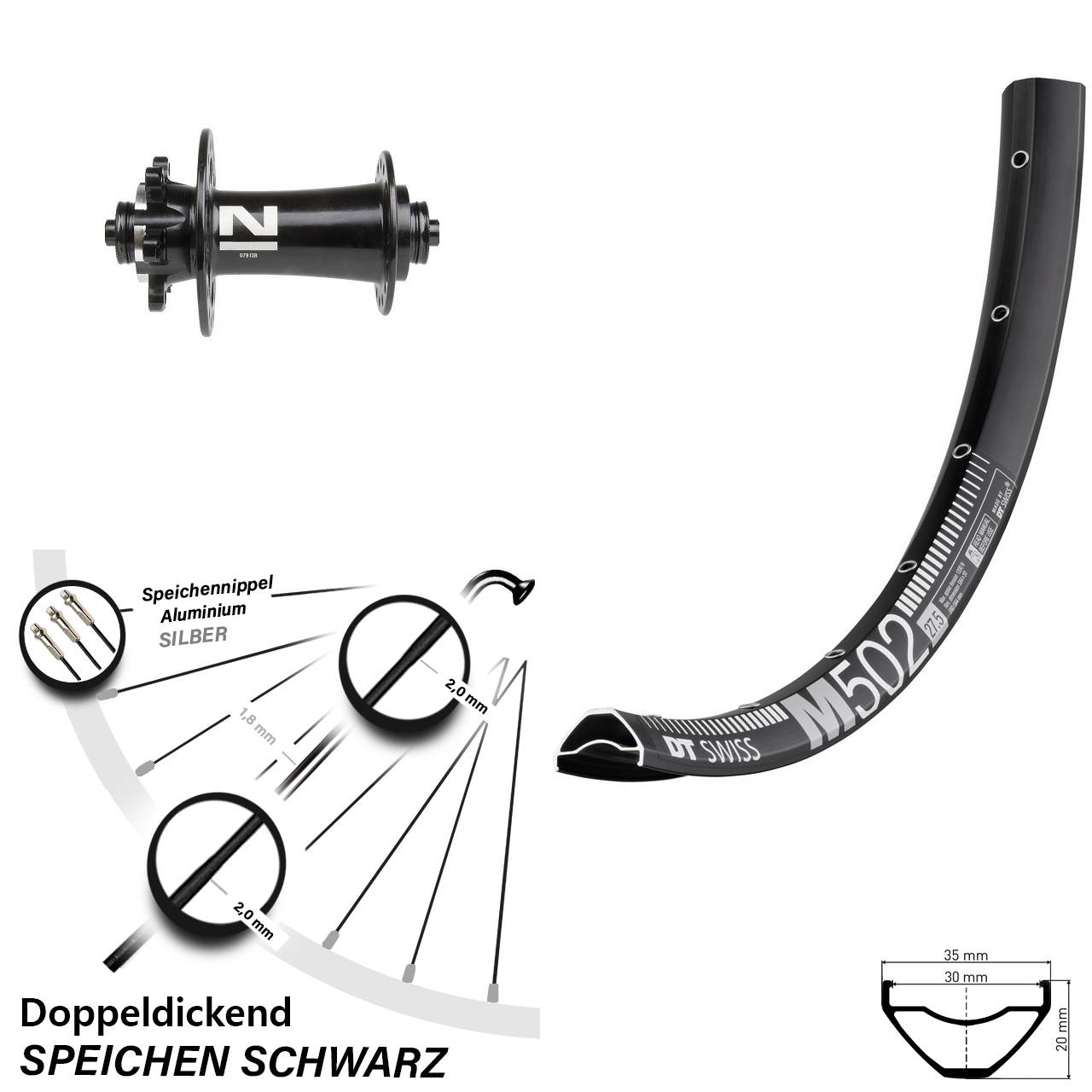 Disc Laufrad 29 Zoll DT Swiss M502 Novatec D791SB für Schnellspanner