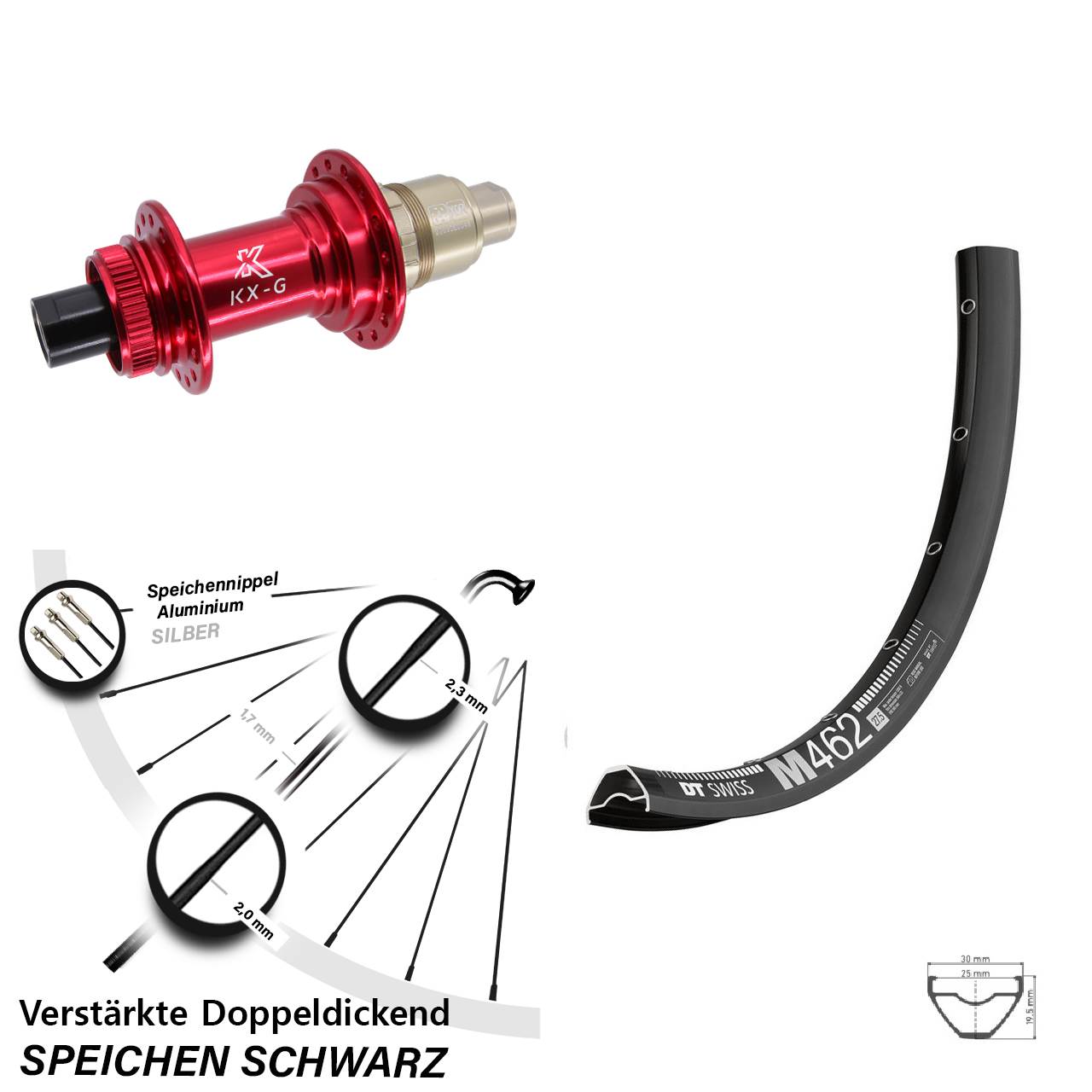 27,5 Zoll DT Swiss M 462 KX-G rot Disc Hinterrad 12x142 SRAM XDR