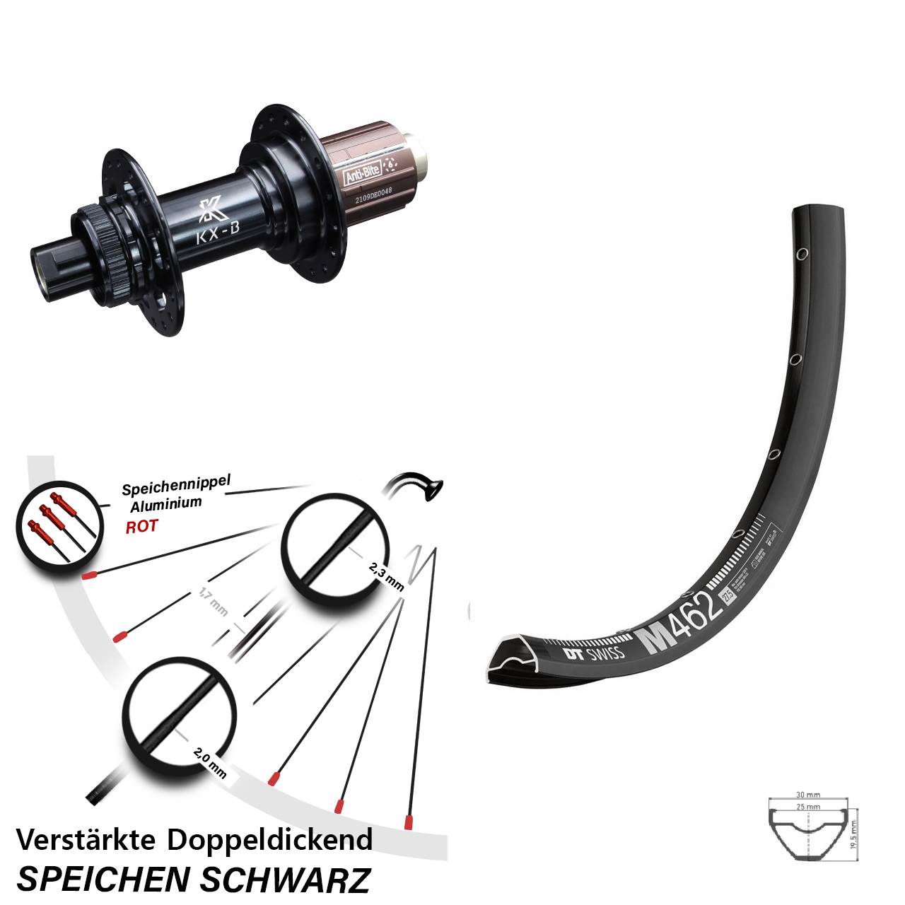 27,5 Zoll DT Swiss M462 KX-B Boost Hinterrad Centerlock 12x148 Boost 8-12 fach HG