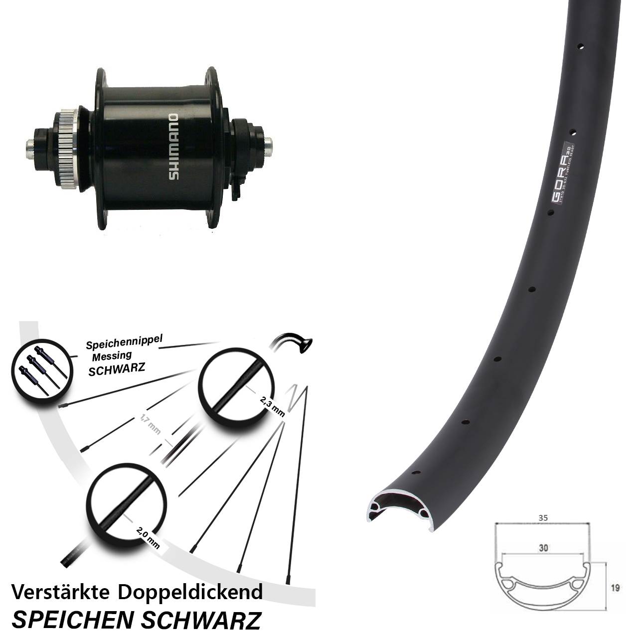 Disc Nabendynamovorderrad 26 Zoll Gora 30 Shimano DH-UR700-3D QR