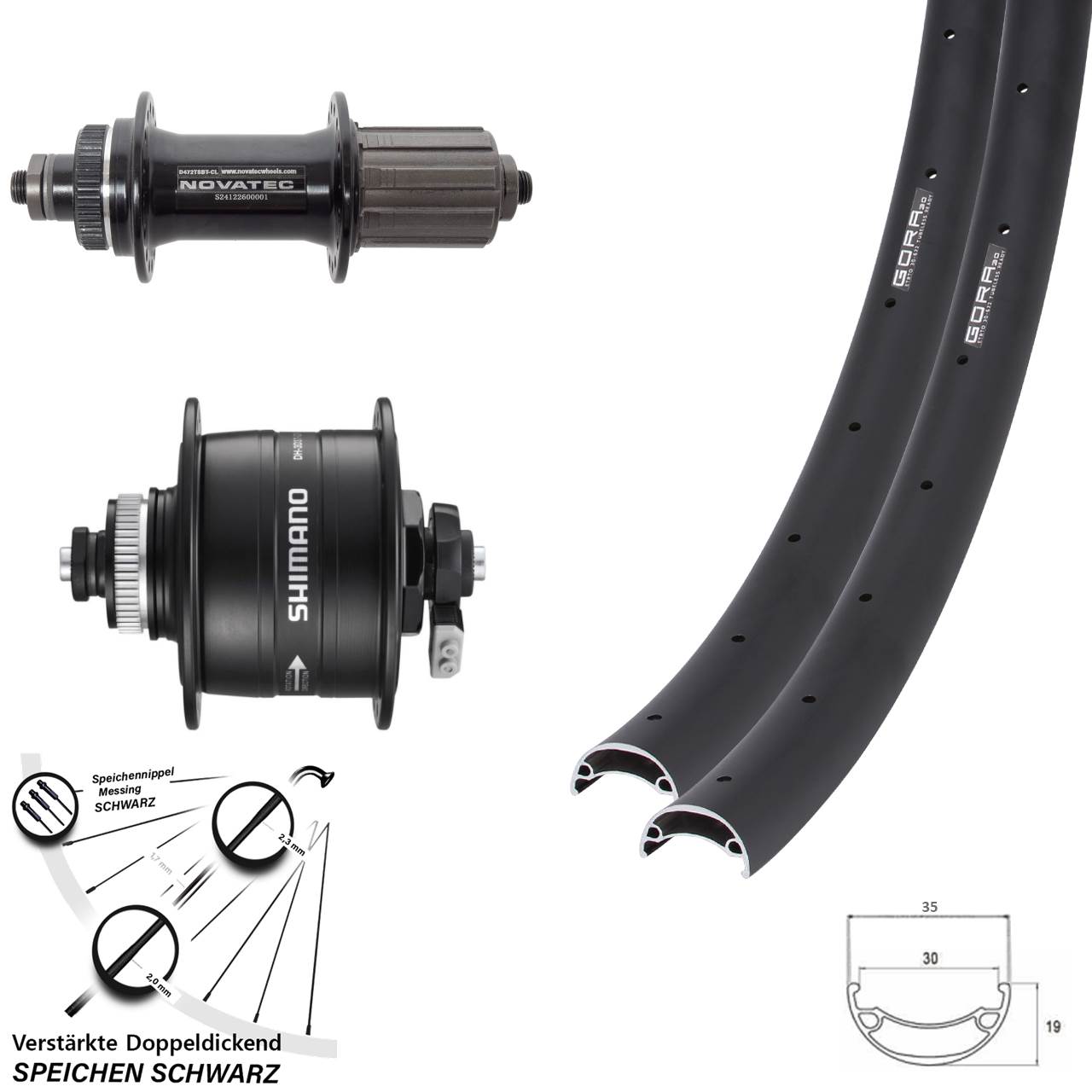 Gora 30 Novatec D472 Shimano DH-3D37 26 Zoll Laufradsatz Centerlock QR 8-12 fach