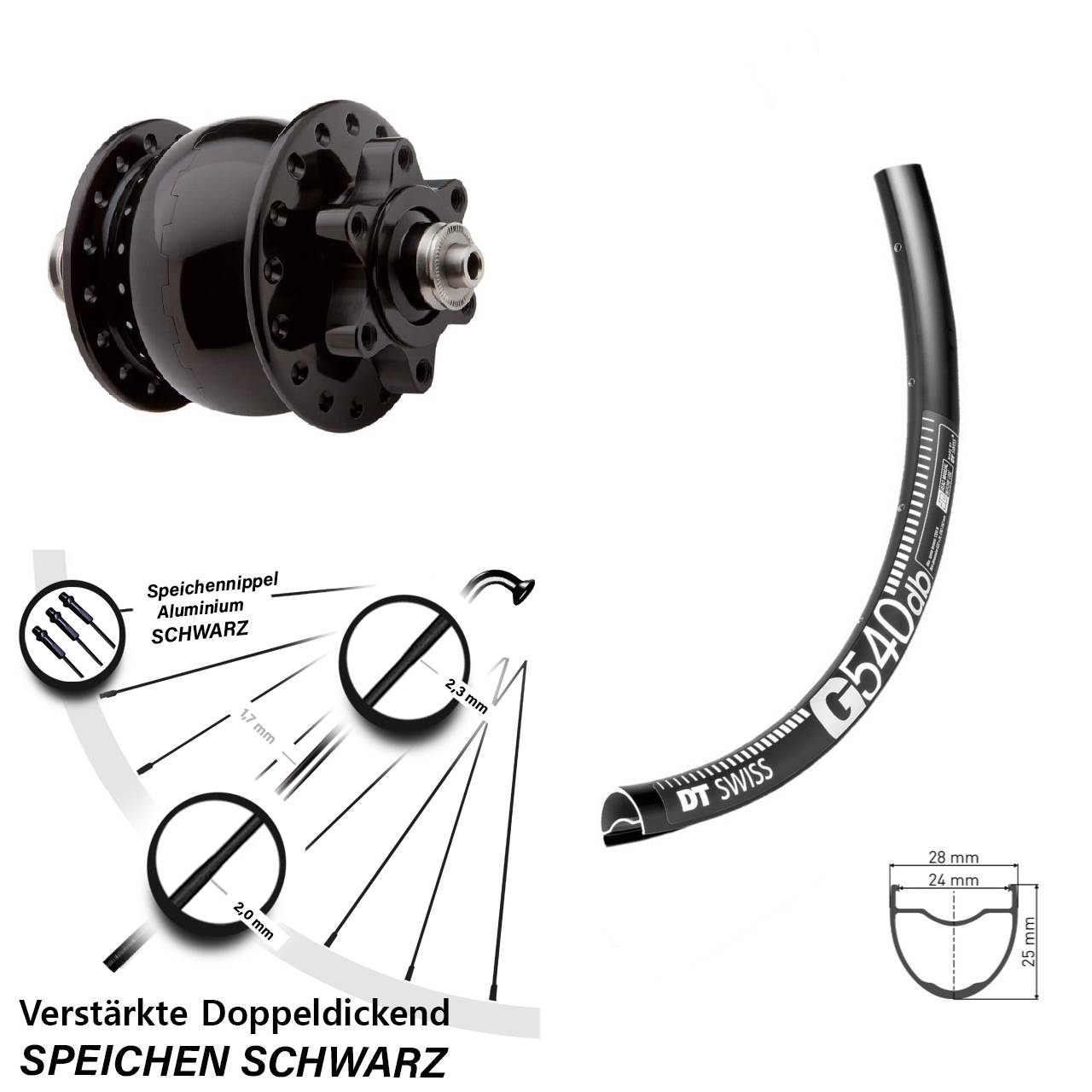 SON 28 DT Swiss G540 28-29 Zoll Disc Vorderrad mit Nabendynamo für Schnellspanner