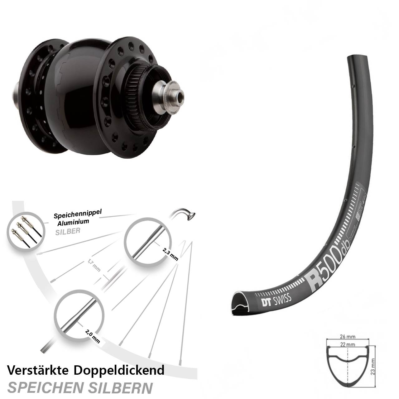 SON 28 DT Swiss R500 29 Zoll Disc Vorderrad mit Nabendynamo QR