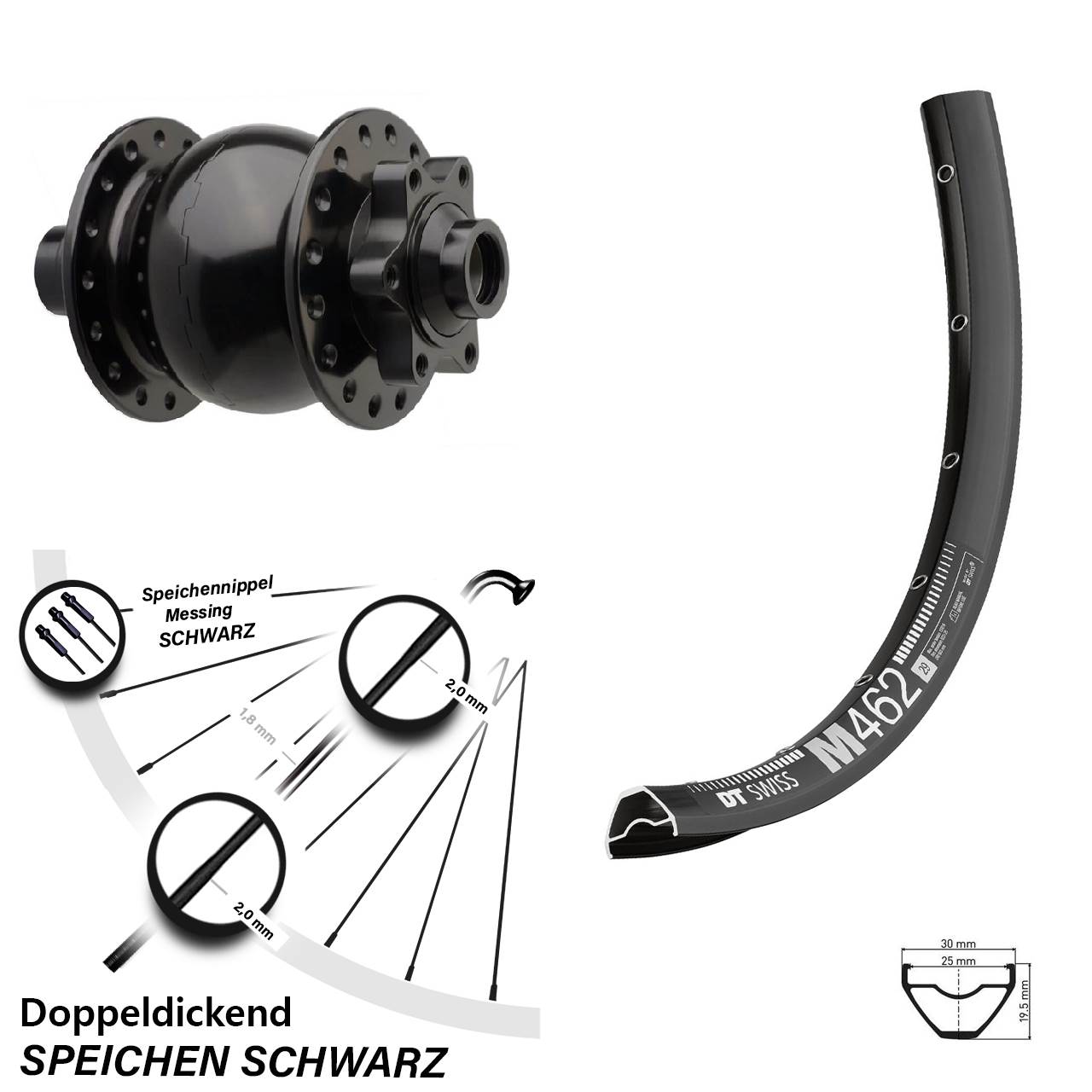 27,5 Zoll DT Swiss M 462 SON 28 Disc Nabendynamolaufrad 15x110 Boost