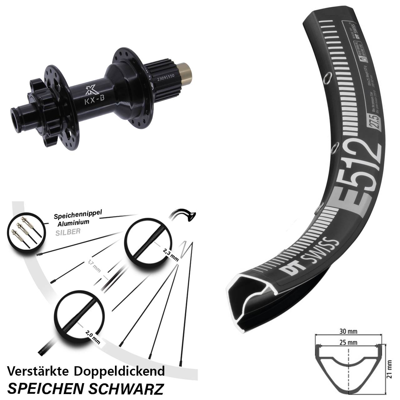 DT Swiss E 512 KX-B 6-Loch 29 Zoll Hinterrad 12x148 Boost Micro Spline