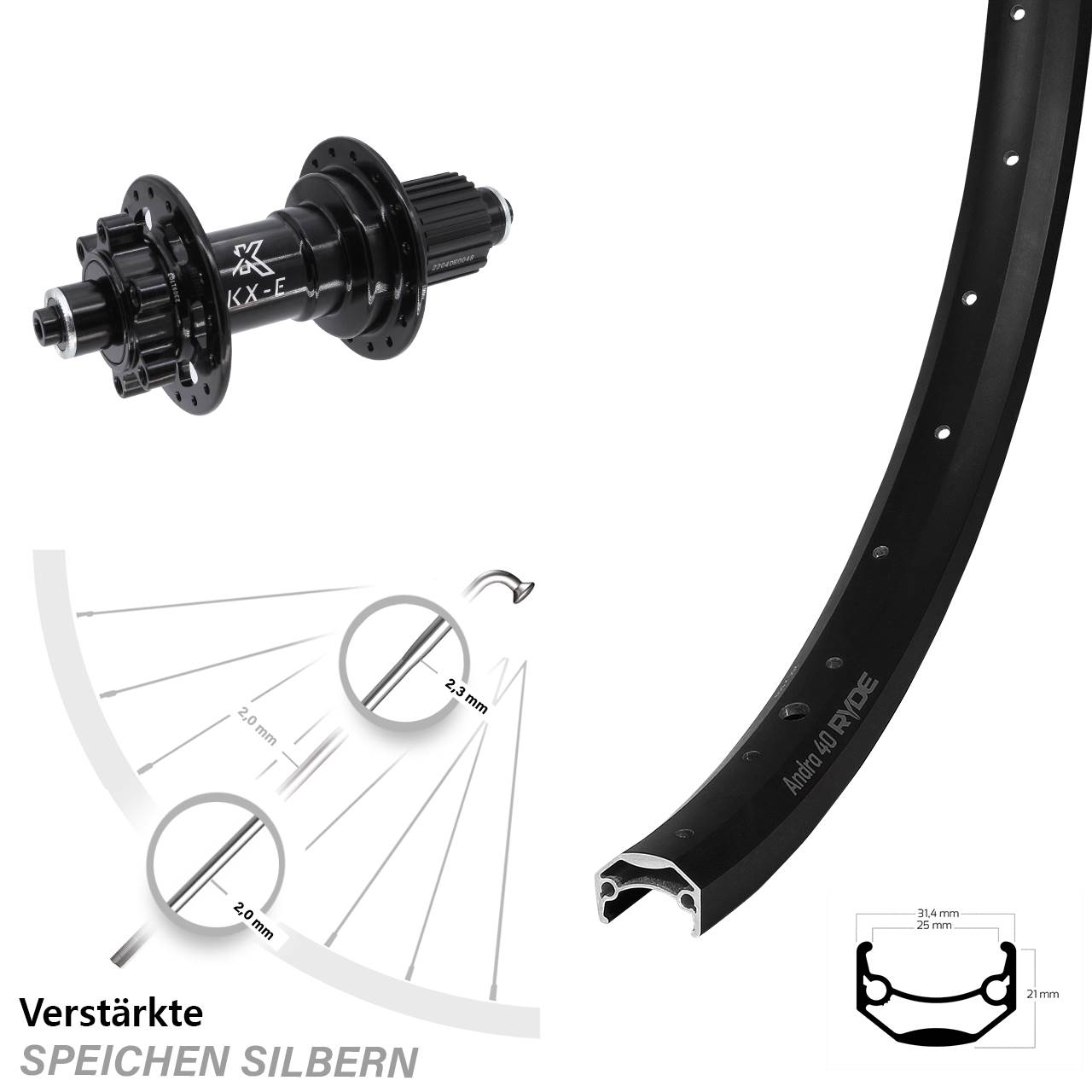 Ryde Andra 40 KX-E 27,5 Zoll Disc Laufrad QR Boost Shimano Micro Spline